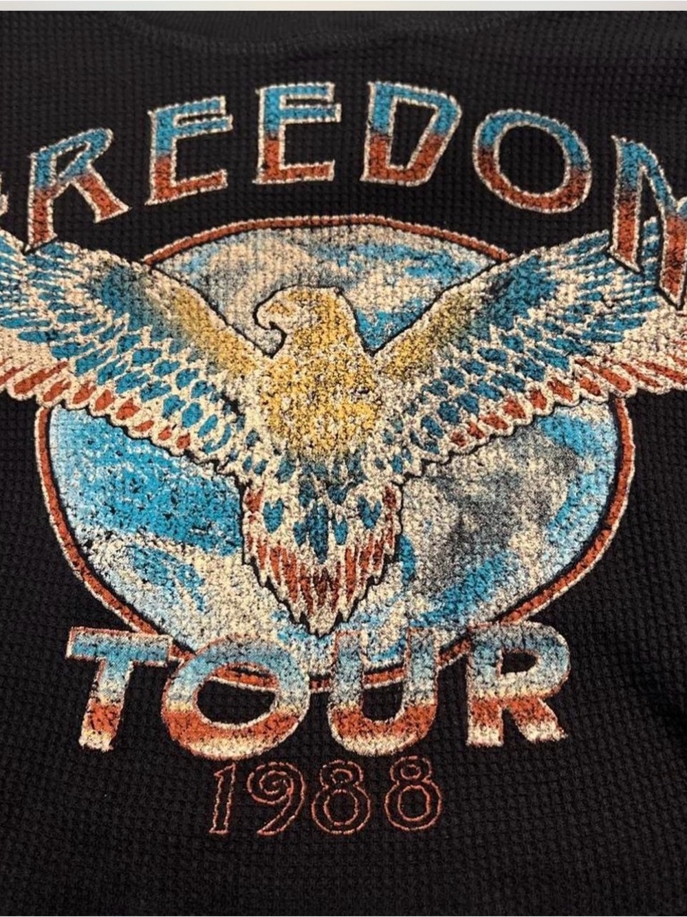 Altar'd State Black Crewneck Sweater with Blue, Tan, and Gold Eagle Graphic